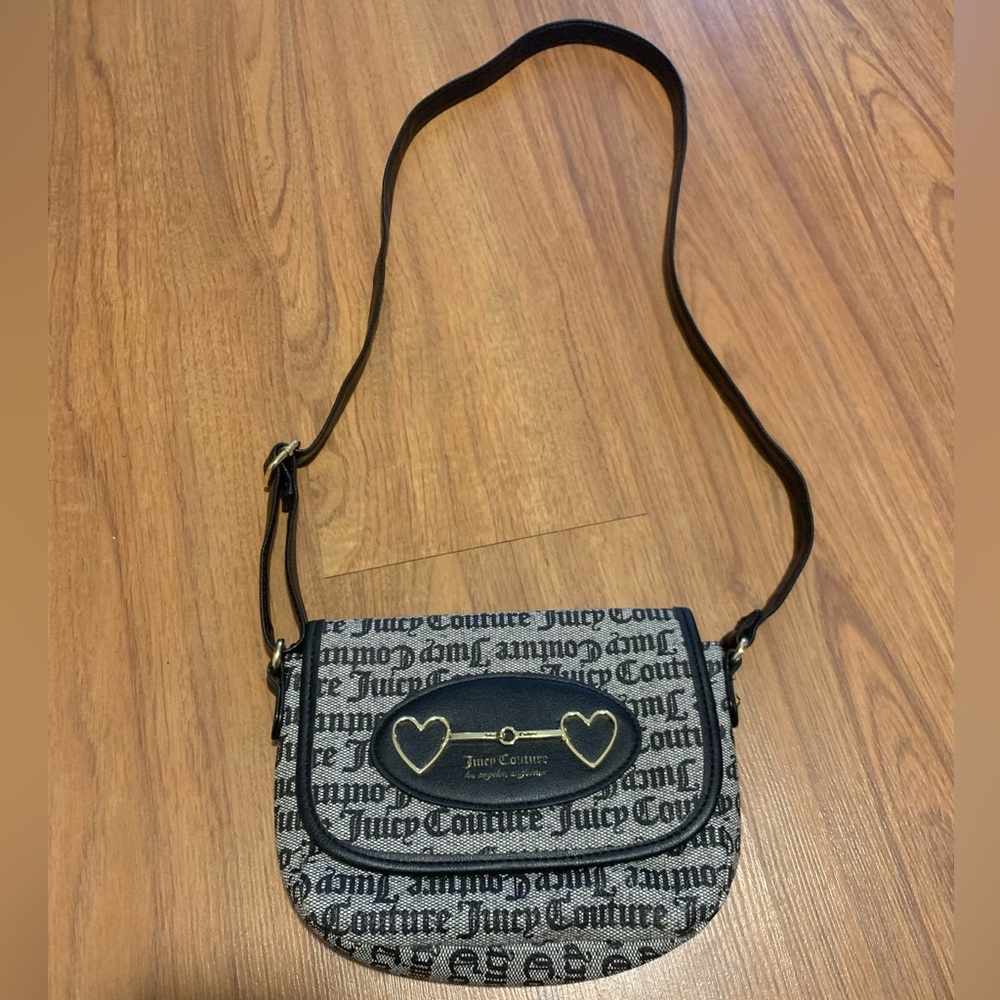 JUICY COUTURE🖤black & grey gothic monogram double heart logo mini crossbody bag